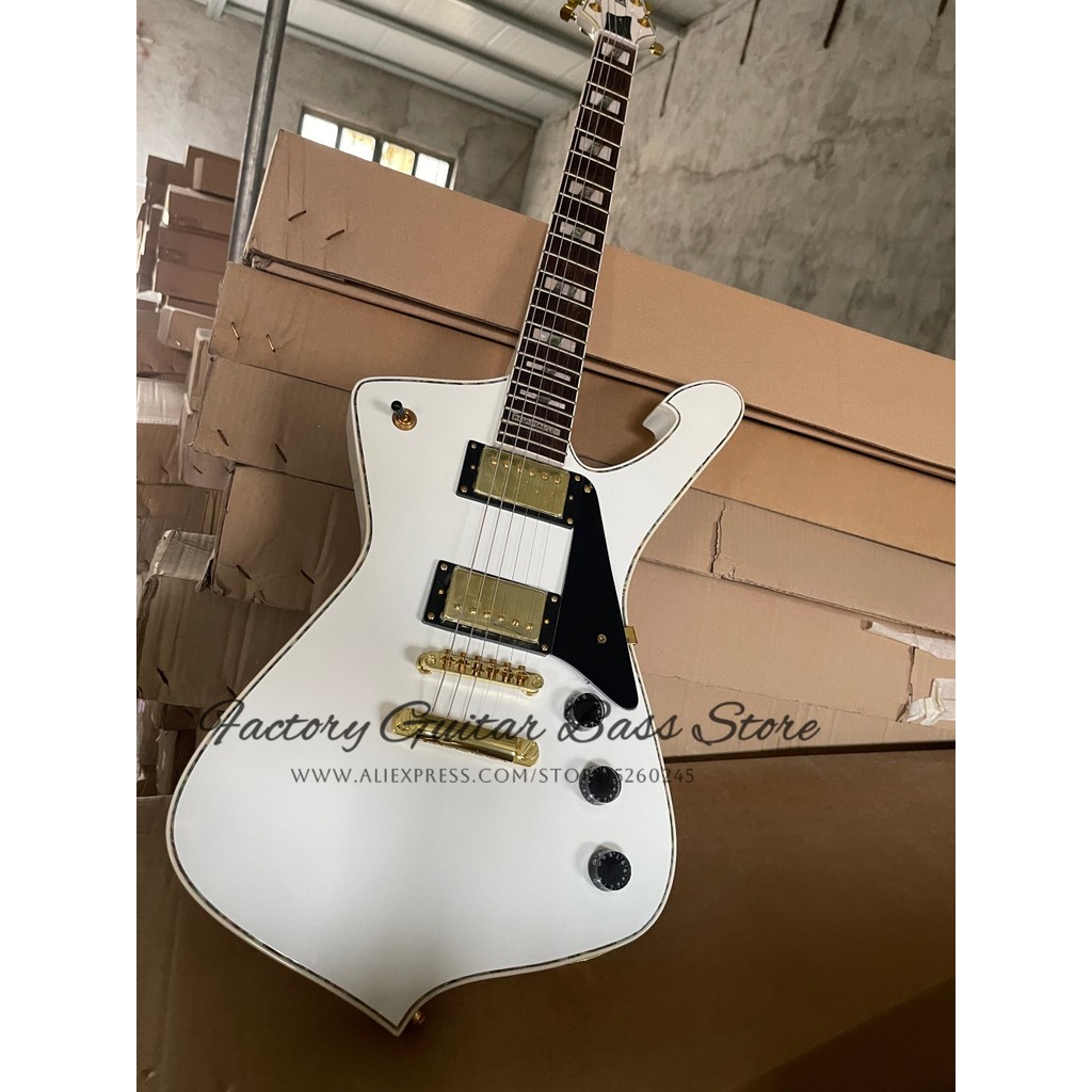 Custom white guitar, Ice Beauty guitar, maple neck Set in solid wood body, fixed bridge, HH pickups,