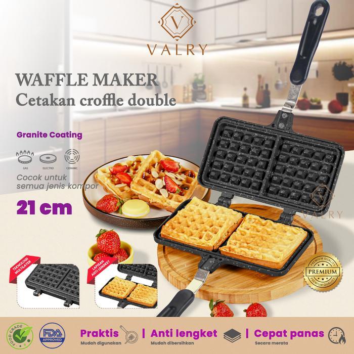 Valry Belgian waffle maker motif kotak atau flower panci anti lengket granit cetakan kue croffle mes
