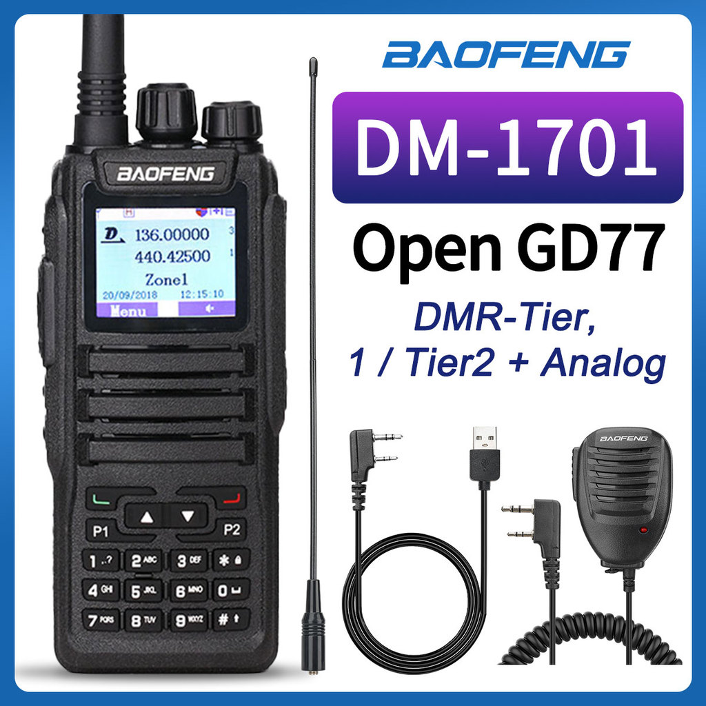 DMR Baofeng dual mode analog & gital walkie talkie DM 1701 Tier 1+2 Dual Time Slot Ham Dual band Bao