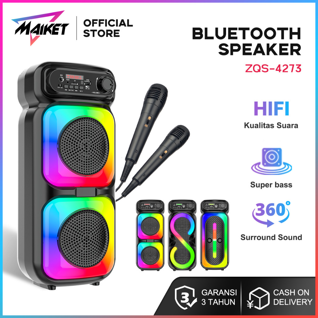 (mahalani01) MAIKET Speaker Karaoke Bluetooth 5.3 Outdoor 10W 4 Inch Super Bass Portable Salon USB/F