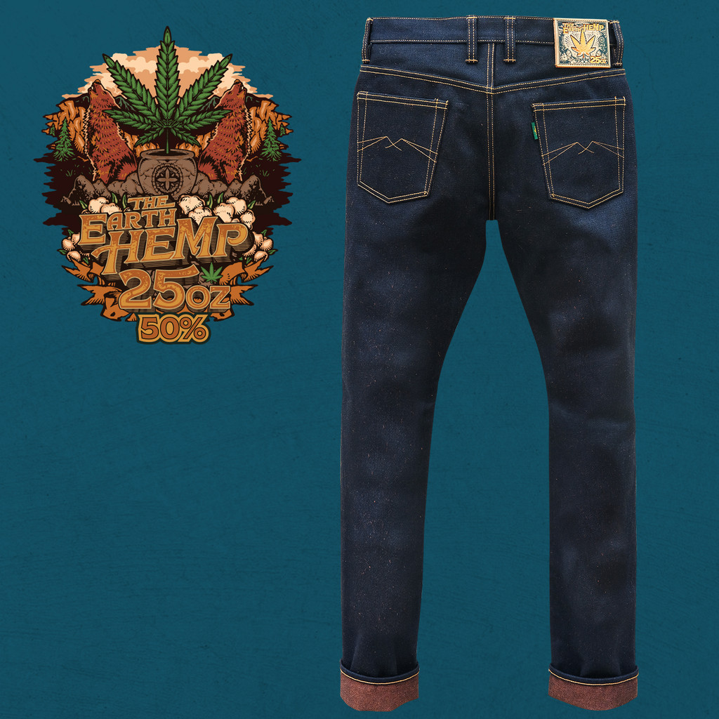 The Earth Hemp 25oz 50% Hemp Blend Deep Indigo x Brown Selvedge Denim