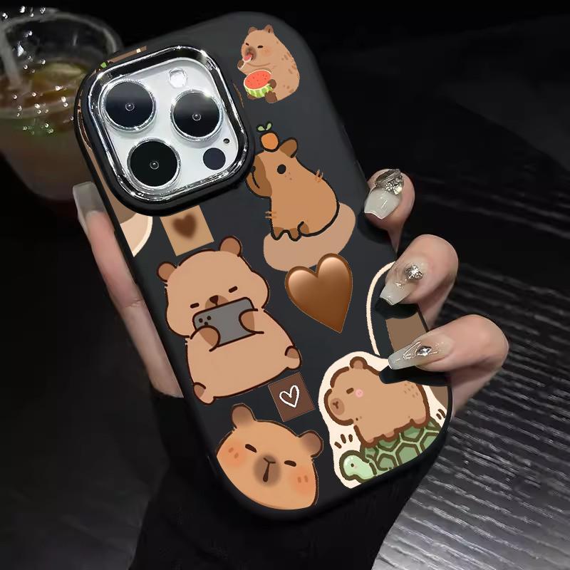 Casing Hp For Samsung Case A32 5G A34 M32 Oval Plating Lens Cute Capybara Silicone