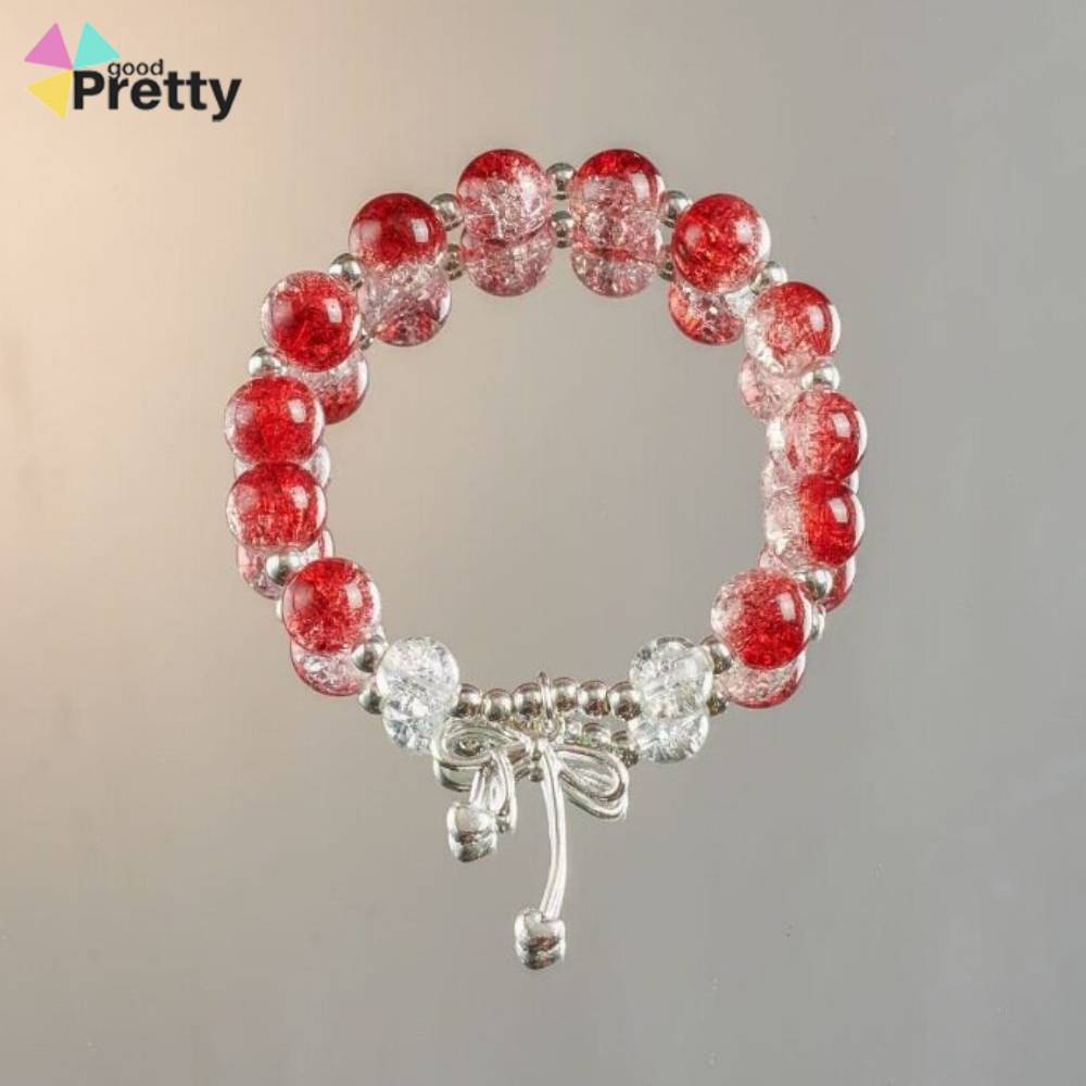 COD Gelang Manik-manik Kaca Bentuk Hati Pita Mirip Kristal, Gelang Niche, Aksesori Pergelangan Tanga