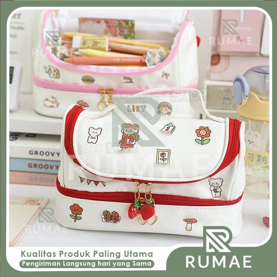 RUMAE Tempat Pensil Anak Lucu Pencil Case Korea Dengan Ruang Multifungsi Untuk Alat Tulis Makeup Dan