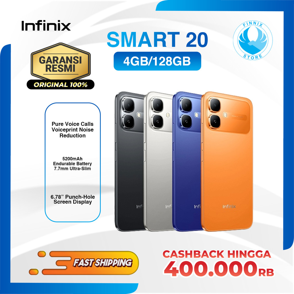 Infinix Smart 20 4/128GB - Up to 8GB Extended RAM - Garansi Resmi - Baterai Besar 5200 mAh - IP64