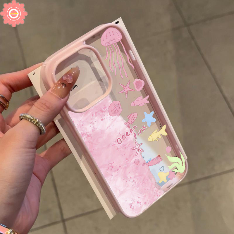 Case HP Untuk IPhone 11 16 13 14 15 12 Pro Max 16E 15 16 14 Plus Ubur-ubur Kehidupan Laut Merah Muda