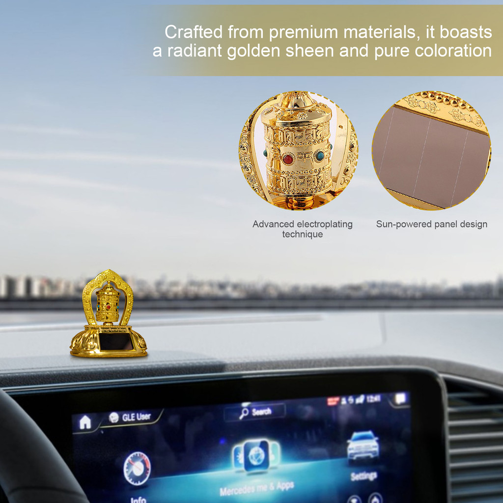 Solar Energy Prayer Wheel Solar Auto Spinning Tibetan Buddhist Prayer Wheel for Car Dashboard