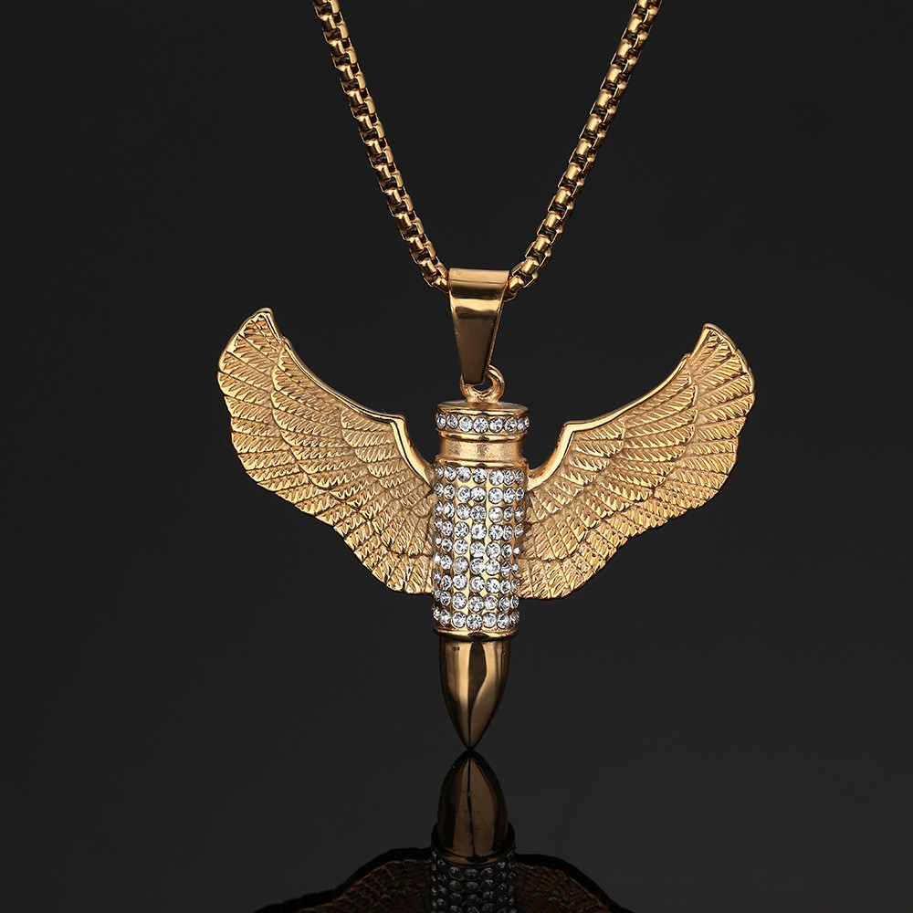 Perhiasan Liontin Baja Titanium Berbentuk Peluru Bersayap