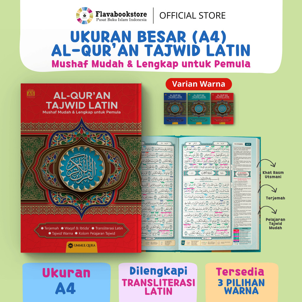 Ummul Qura - A4 Ukuran Besar Al Quran Tajwid Latin - Tajwid Latin Super Mudah Dibaca