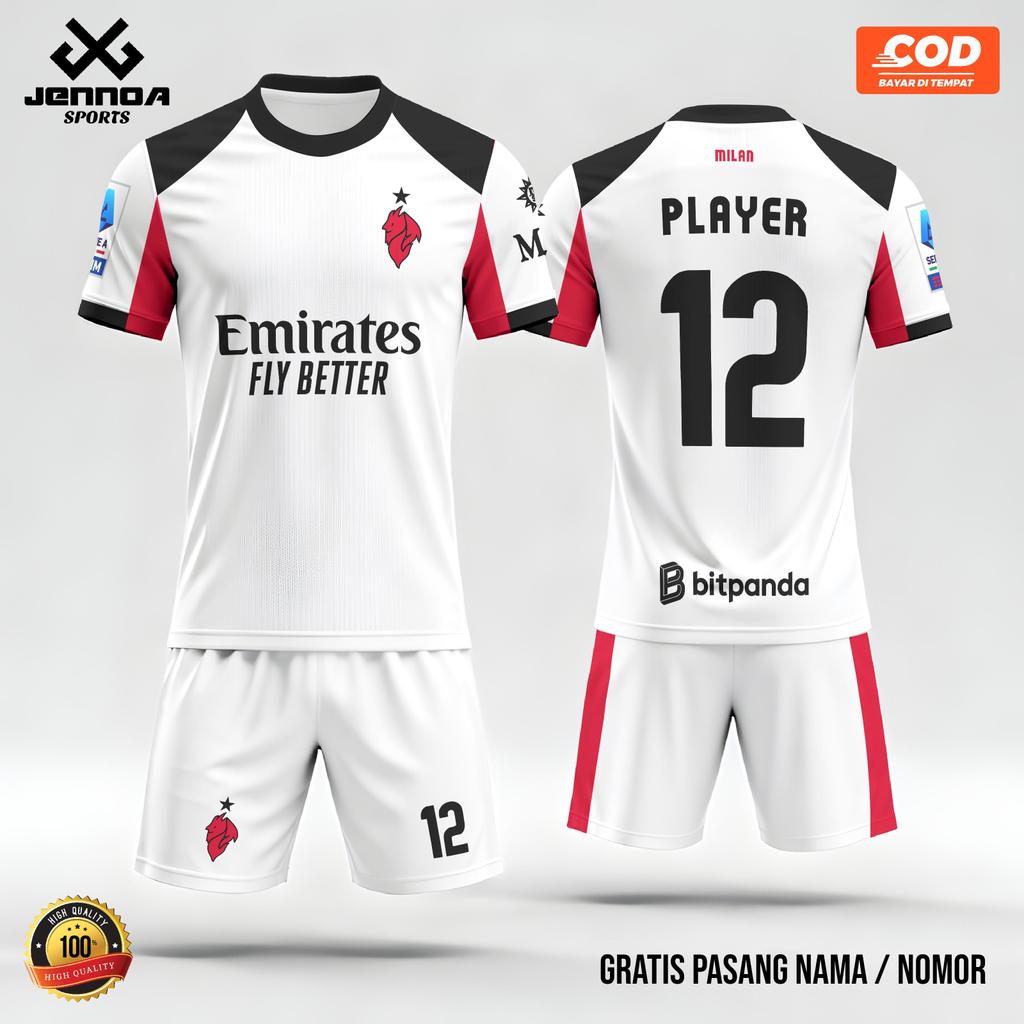 Jersey AC Milan away 25 26 putih versi fans / supporter unisex fullprint gratis pasang nama dan nomo