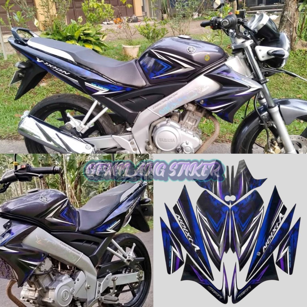 Striping Decal Polet Sticker yamaha vixion 150 2009 old biru hitam list body standar