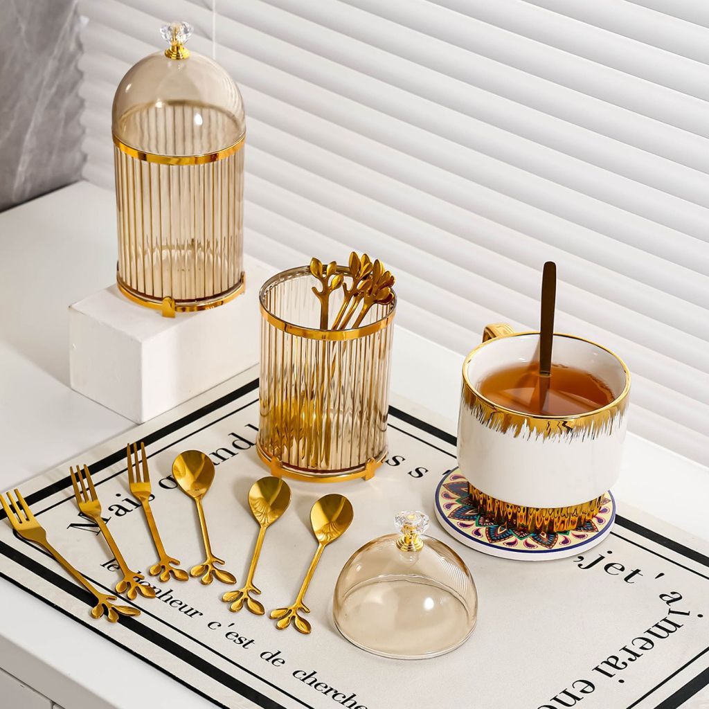 HHS Tempat Sendok Garpu Dengan Tutup Tempat Wadah Sendok Garpu Utensil Holder Set Garpu Buah Tempat 