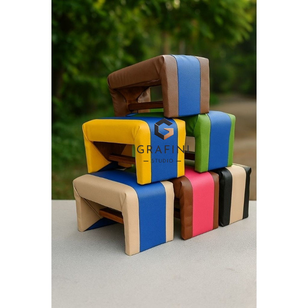 Kursi Jongkok Bahan Kayu Solid Busanya Tebal 4cm Kain Oscar Premium