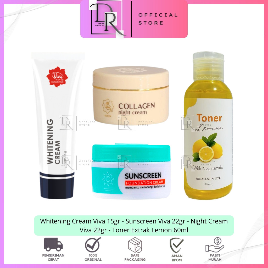 Paket Viva 4in1 Whitening Cream Flek Hitam Perawatan Wajah Toner Glowing Mencerahkan Original