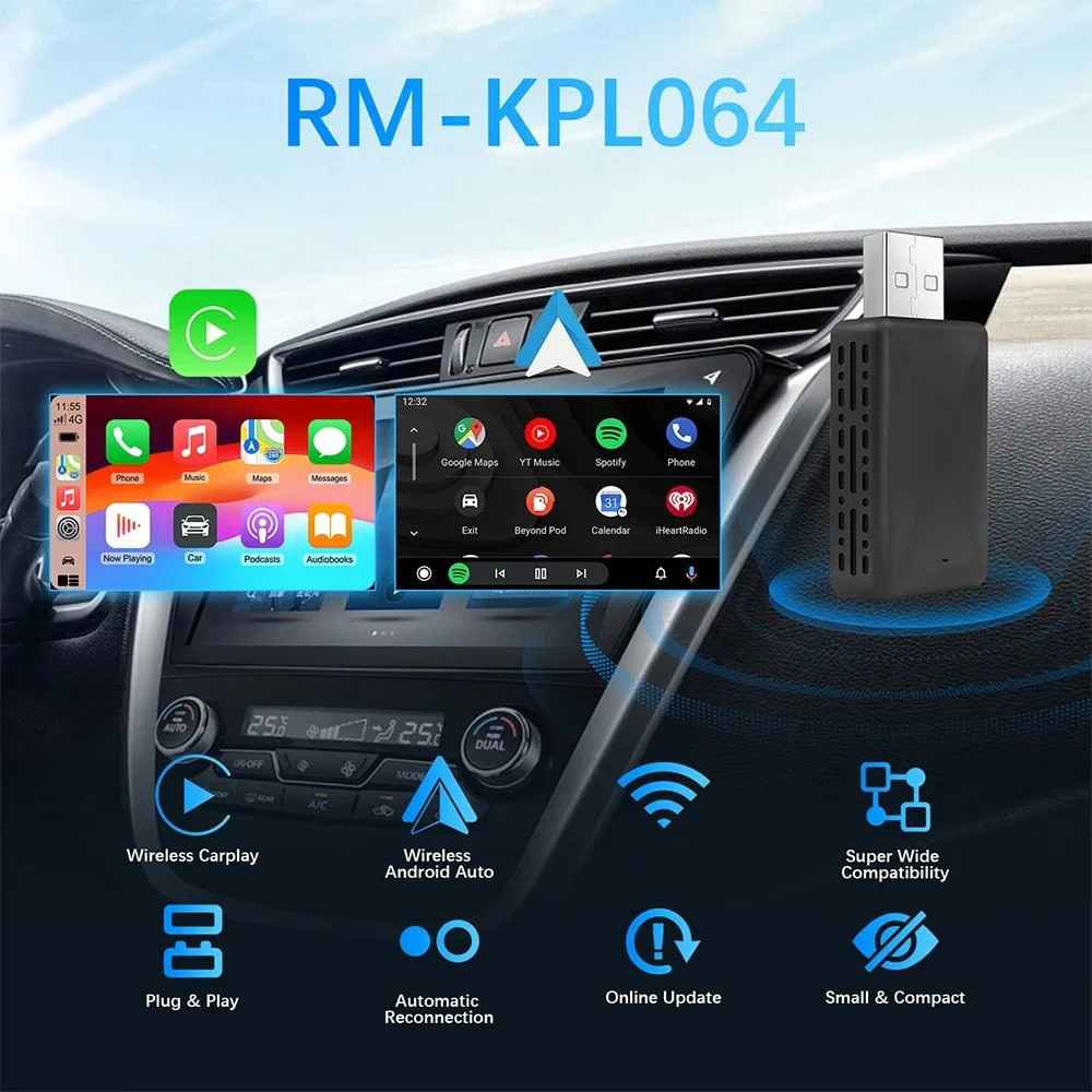 Dongle Wireless Carplay Android Auto Bluetooth 5.4 WiFi 6 - CarPlay Android Auto Tanpa Kabel - CarPl