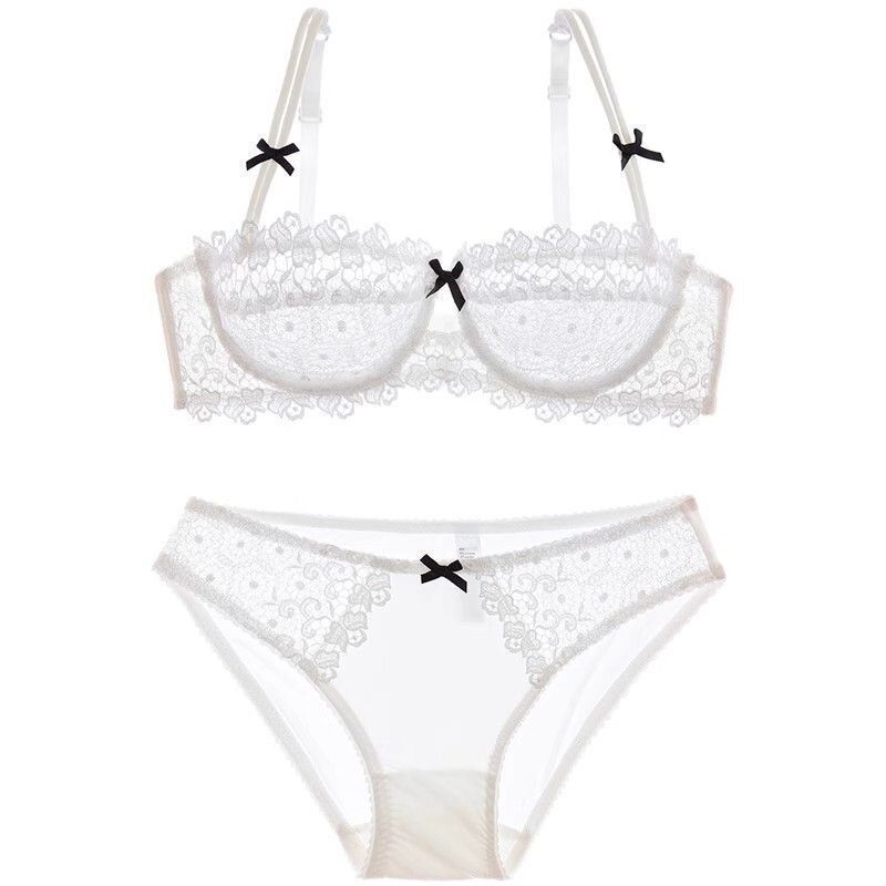 [Bisikannya][COD]Set lingerie renda baru untuk wanita, bra tipis, berongga, tanpa spons.
