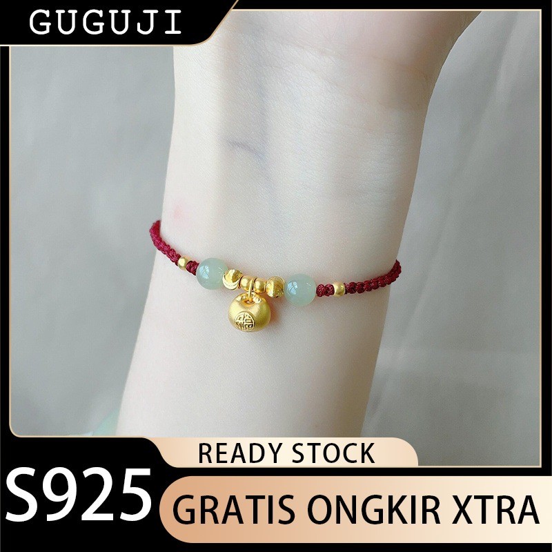 GUGUJI Gelang Emas 18K Baru Untuk Wanita Dengan Tali Merah Tenun
