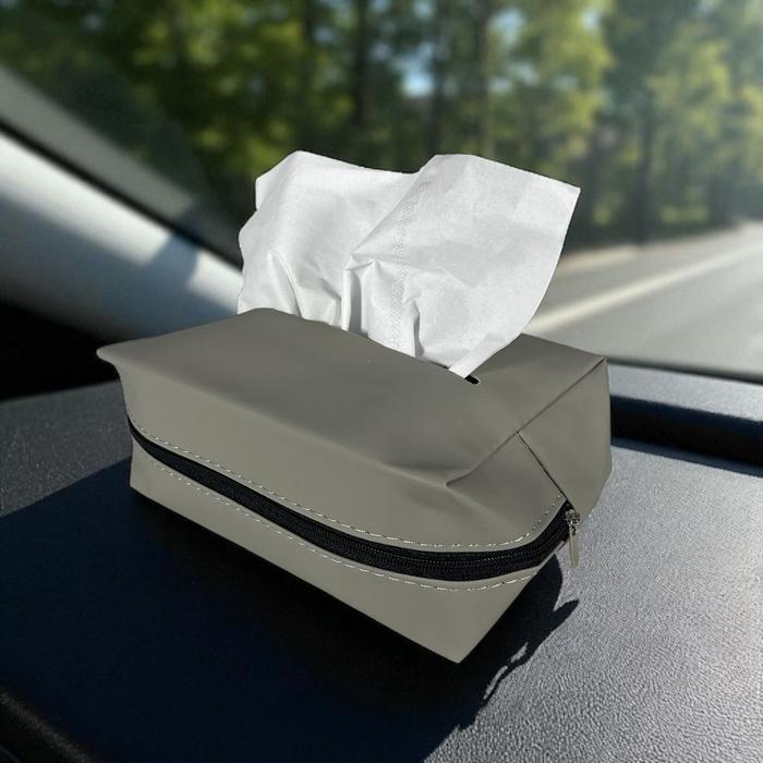 KUSH Tempat Tisu Mobil: Elegan, Fungsional, & Praktis dari Kulit Nappa - Gray