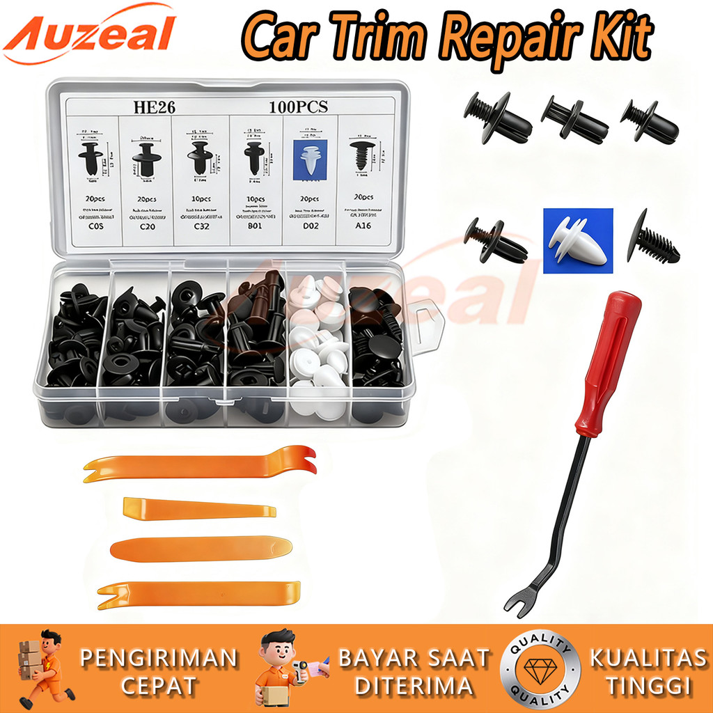 100PCS Auzeal Baut Rivet Mobil/Universal Klip Bumper Baut Body Plastik Clip Kancing Motor Serbaguna 