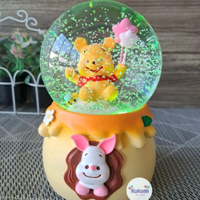 Snowball Unicorn Kotak Musik Bola Air Kaca Kristal Salju Waterball - Pink