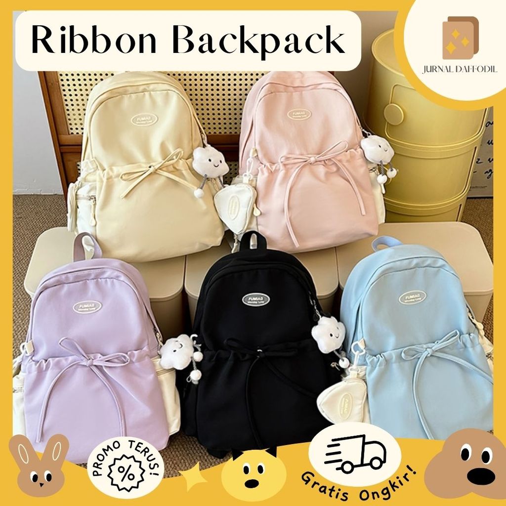 Jurnal Daffodil - Tas Ransel Ribbon Coquette Backpack Ribbon Pita Wanita Korea Y2K Aesthetic Ransel 