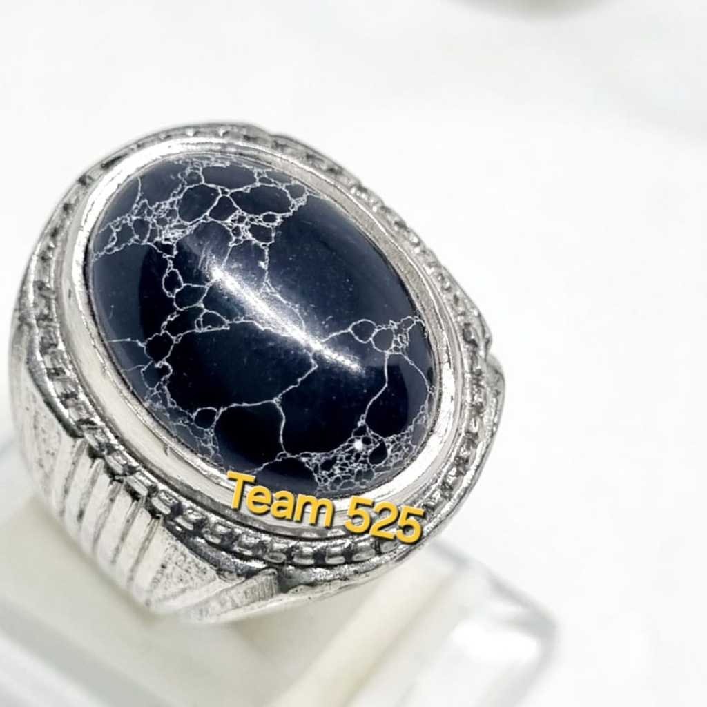 Cincin batu pirus hitam urat putih ceplok kuro / pirus biru / persia / hubai cincin pria rindu akik