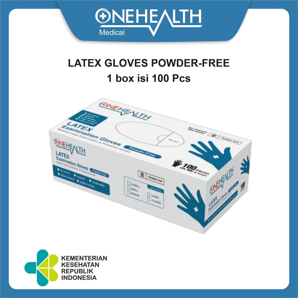 Onehealth Sarung Tangan Latex Powder Free AKD Handscoon Size S M L Sarung Tangan Non-Steril