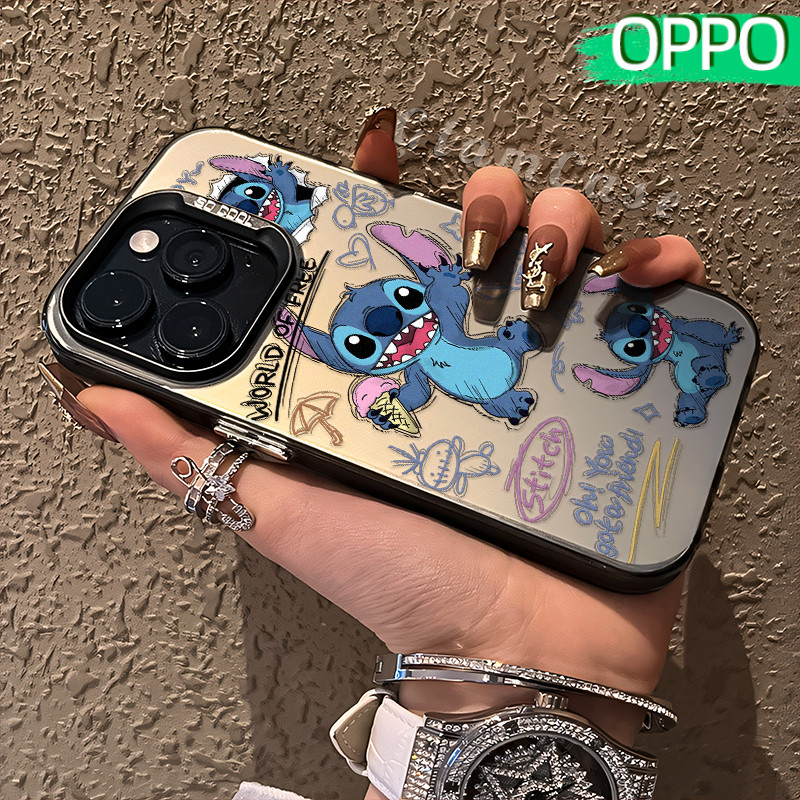 Lucu Stitch Glossy Hologram PC Case OPPO A18 A57 A16 A15 A17 A60 A3x A3s A5s A54 A53 A12 A31 A58 A1K