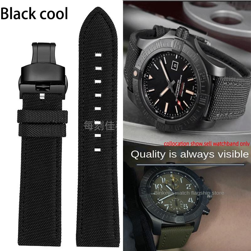 For Breitling blackbird  Avenger challenger man watch strap Black army green blue 22 man Nylon Canva