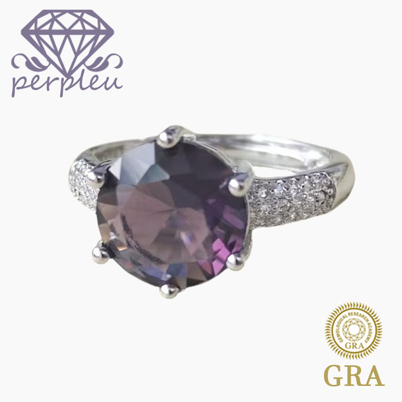 Sertifikat GRA Gratis Cincin Moissanite Ungu Enam Cakar Elegan Tingkat Tinggi