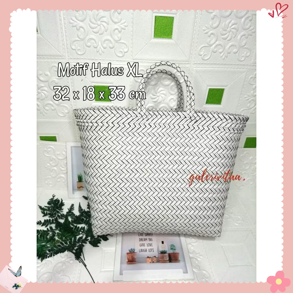 galerivitaaa Tas Anyaman Plastik Halus Warna Hitam XL / Tas Lurik Polos Size XL V01
