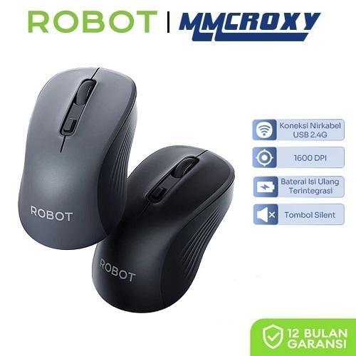 Robot M500 Mouse Wireless Rechargeable Silent Click - Hitam