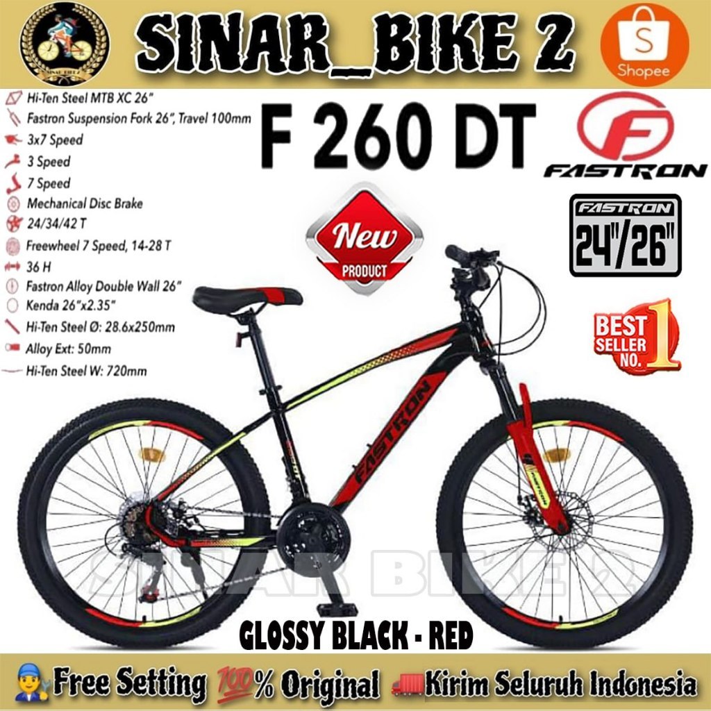 Sepeda Gunung MTB FASTRON F 260 DT Ukuran 24 26 Inch Rem Cakram Remaja Dewasa