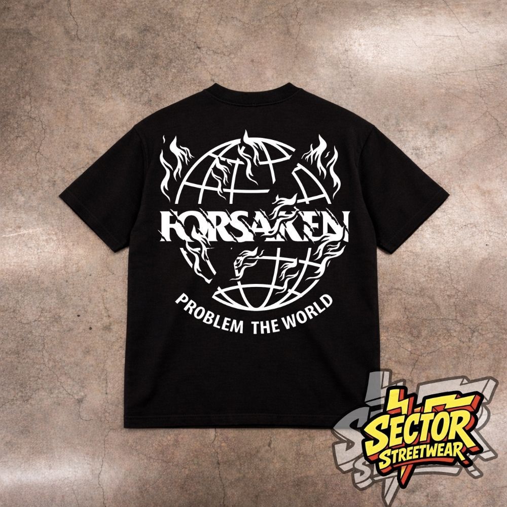 SECTOR STREETWEAR FORSAKEN PROBLEN THE WORLD Kaos New Regular Fit 100% Cotton Combed Design Unisex P