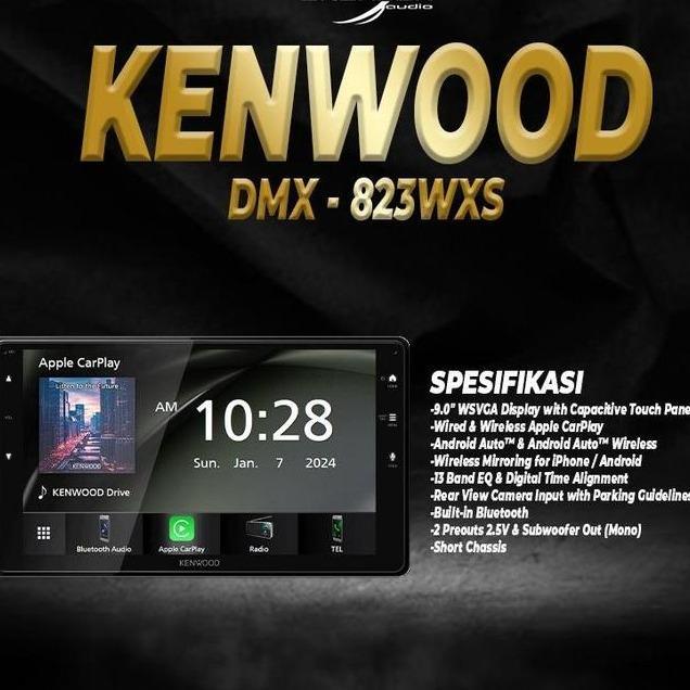 KENWOOD HEADUNIT DMX-823WXS, Layar WSVGA 9.0" Touch Panel, Bluetooth, CarPlay, Android Auto, Kamera 