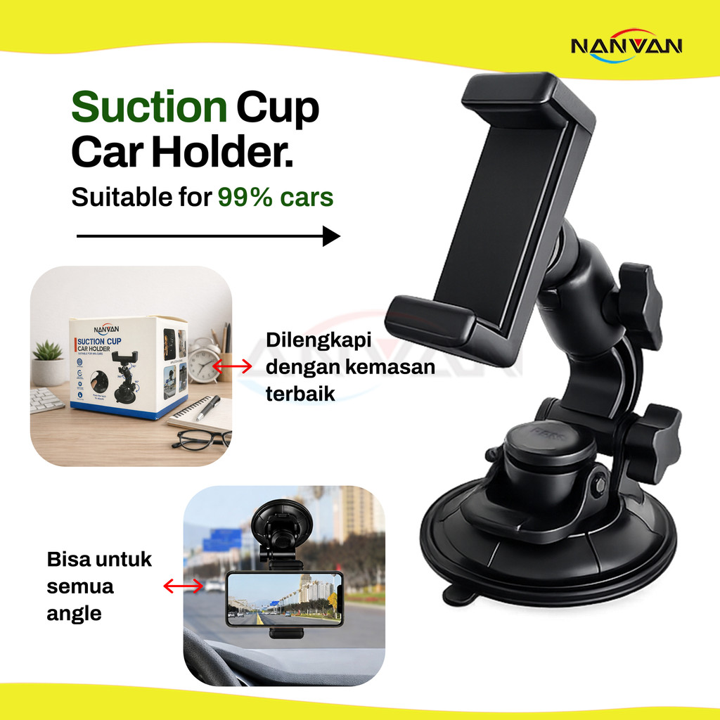 NANVAN NVN-CH23 Holder Hp Mobil Vakum Hisap – Bracket Kamera Mobil untuk Vlog & Navigasi