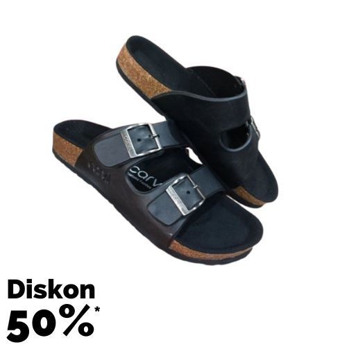 Carvil Sendal Kulit Hitam Coklat Anti Slip Pria Wanita High Quality Sandal Jepit Size 38-44 Nyaman u