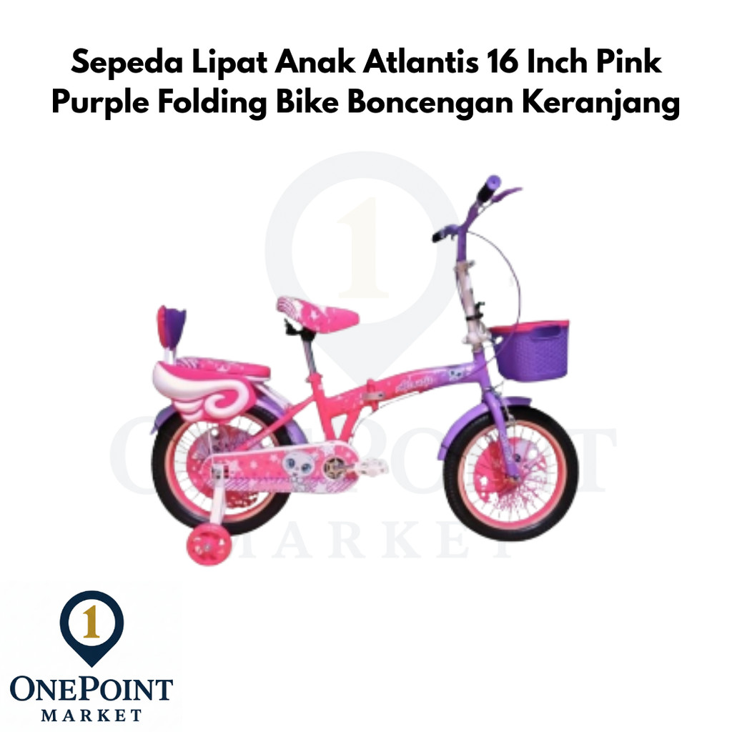 Sepeda Lipat Anak Atlantis 16 Inch Pink Purple Folding Bike Boncengan Keranjang