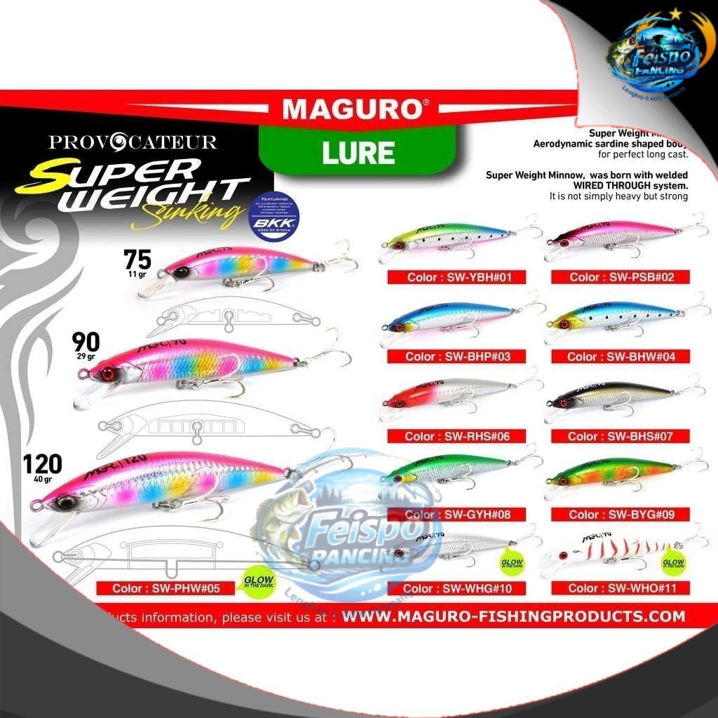 FEISPO Pancing - MAGURO Provocateur Super Weight Sinking Fishing Lure Minnow 7,5 9 12 cm 11,29,40grr