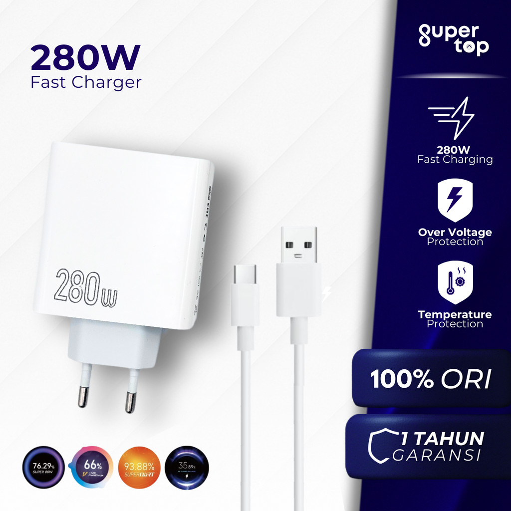 280W Charger Fast Charging Android TypeC Micro Cable / Casan Set Batok Adaptor Pengisian Cepat VOOC