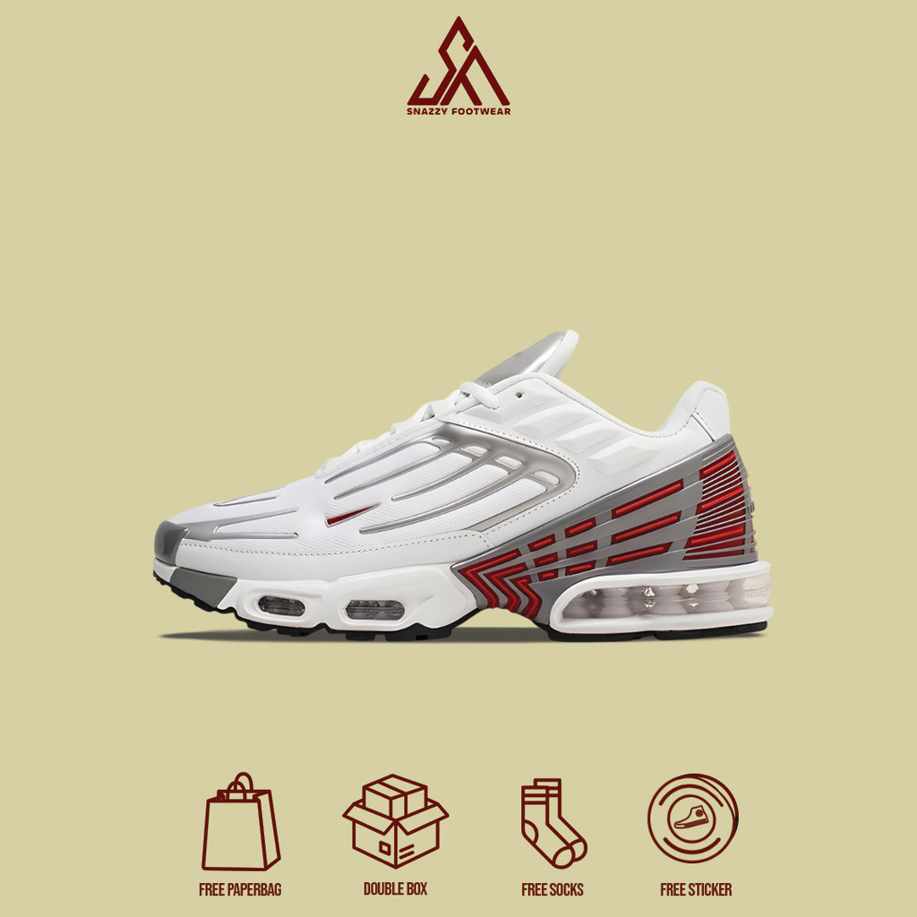 Sepatu Sneakers Nike Air Max Plus 3 White Red 100% Original Unisex