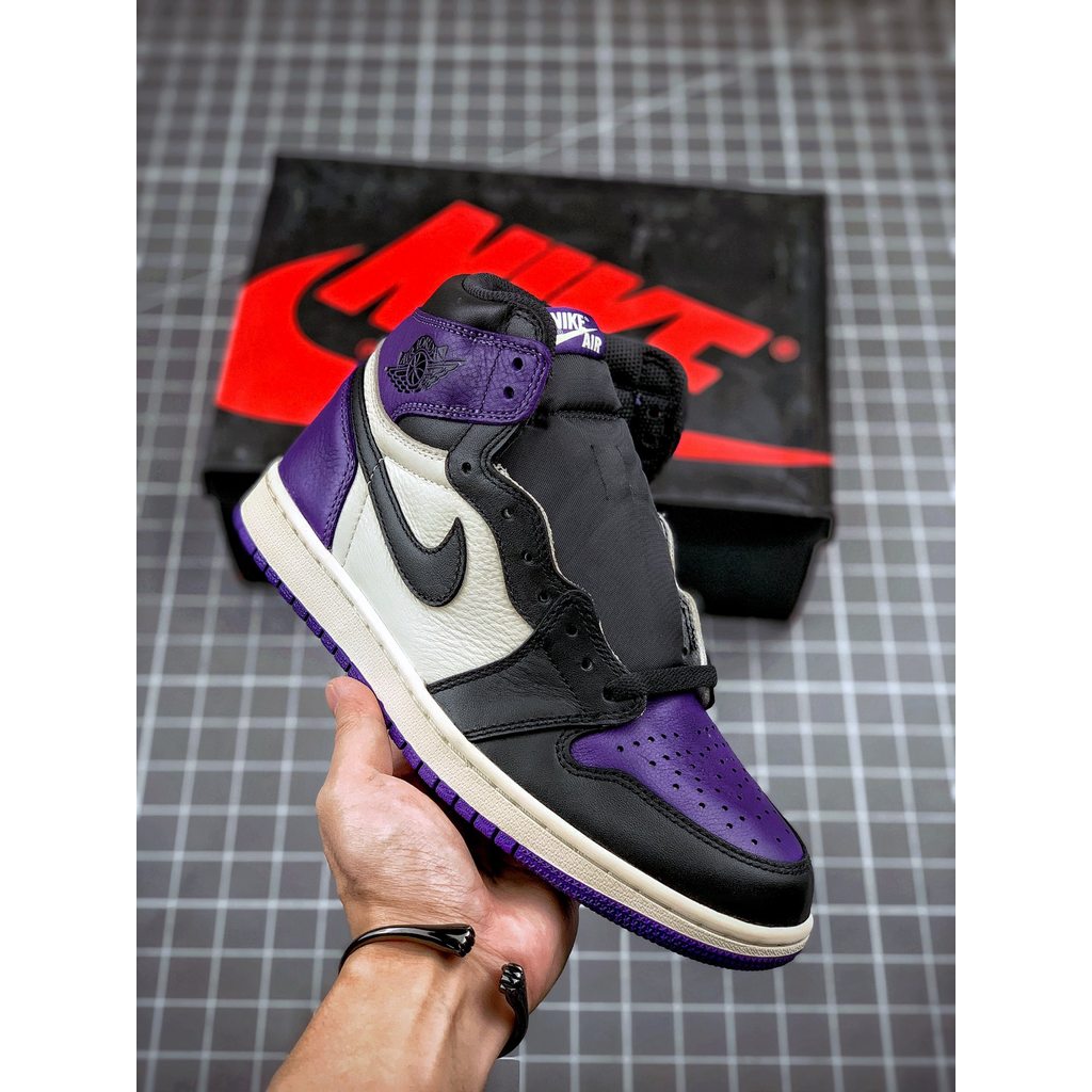 Air Jordan 1 Retro Court Purple Sneakers Sepatu Basket Kulit Asli Kualitas Premium