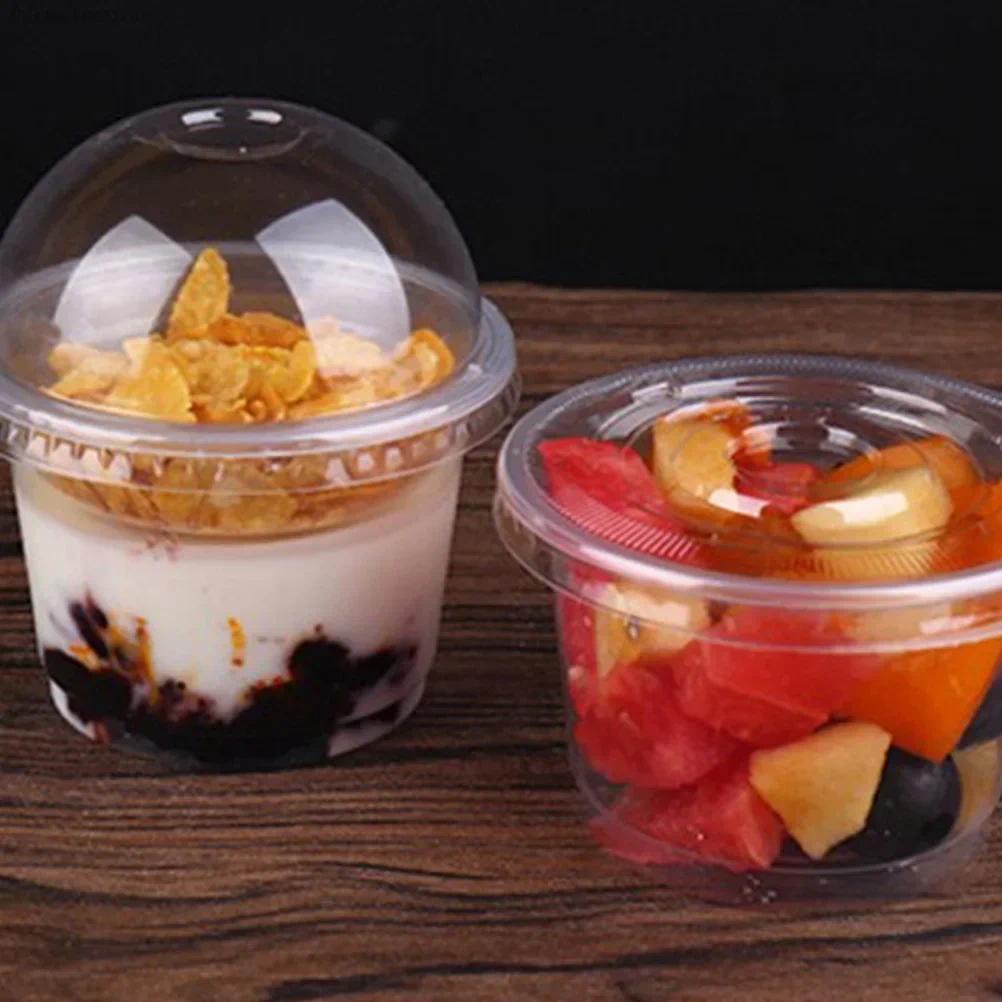 2550100pcs 250ml sposable Dessert Cups Clear Salad    With   Cup  Cover  Transparent