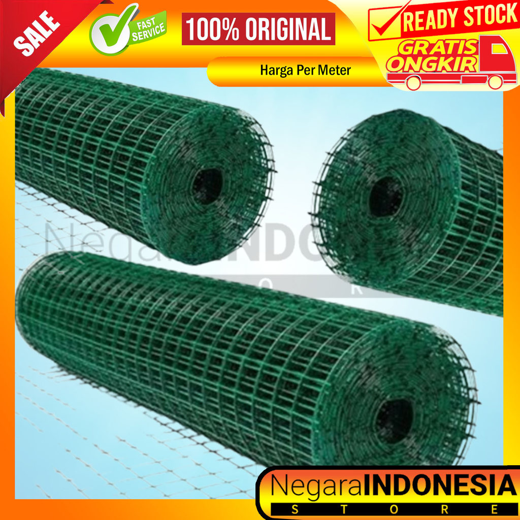 Strimin Kawat Ram Loket Pvc Warna Hijau Ijo 10 Meter 1 Roll Ayakan Pasir Kandang Ayam Pagar Hewan Pe