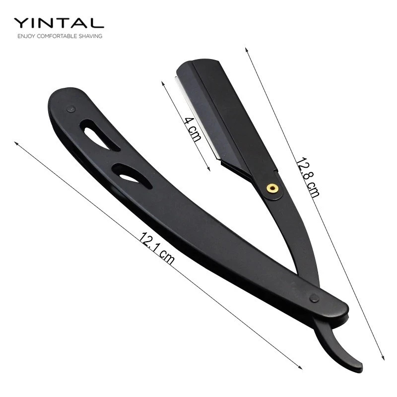 (Besi) Pisau Razor Lipat Stainless / Matte Black Alat Cukur Janggut Jenggot Kumis Silet Isi Ulang Ba