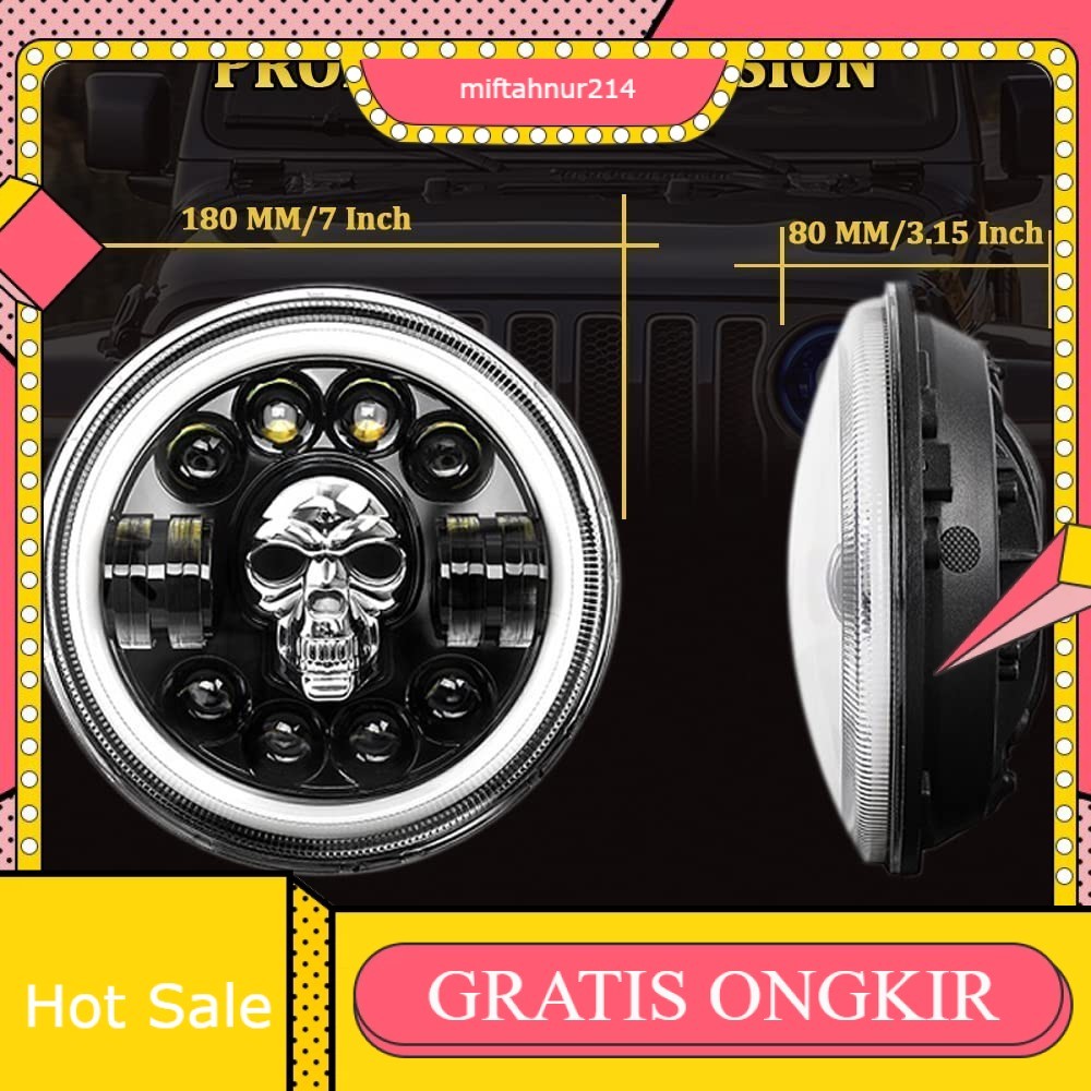 Lampu Tembak Daymaker Tengkorak 7 Inch LED Bulat Lampu Tembak Tengkorak 40 Watt CR7 Lampu Daymaker T