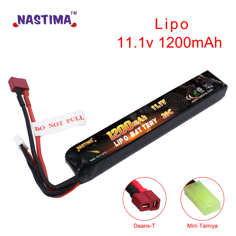 Nastima 11.1V 1200mAh Airsoft Stick Battery 3S 20C LiPo Battery Pack with Mini Tamiya / Deans-T Conn