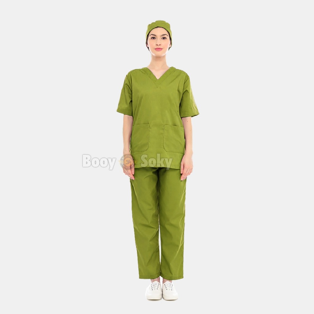SERESHOP Baju Ok / Baju Oka / Baju Seragam Perawat / Scrub Lengan Pendek Hijau Lemon