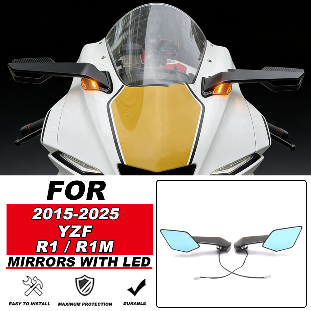 Spion YZF R1 2015-2025 Untuk YAMAHA YZF R1M R1 Spion Motor dengan Lampu LED dan Spion Sayap yang Dap