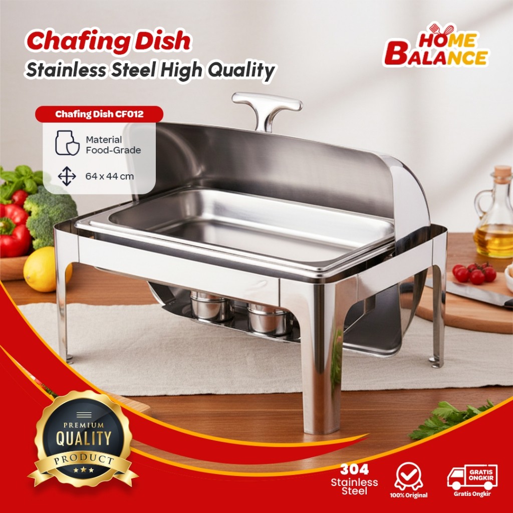 Chafing Dish Roll Top 9L Stainless Steel Tempat Prasmanan Pemanas Makanan Premium